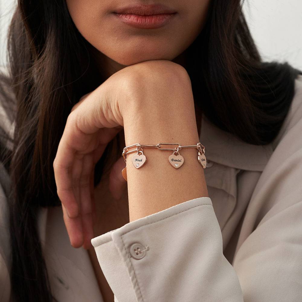 Rory Bracelet With Custom Diamond Heart Charms in 18K Rose Gold Plating