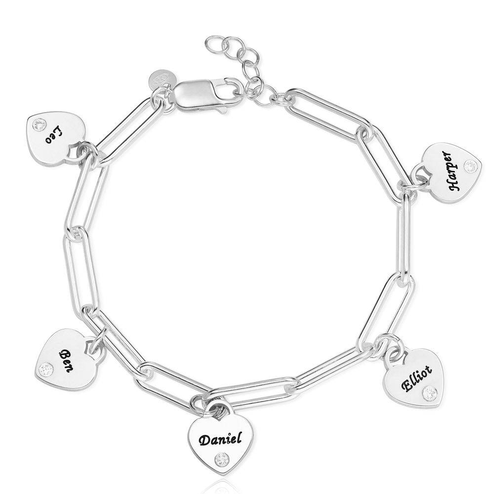 Rory Bracelet with Custom Diamond Heart Charms in Silver