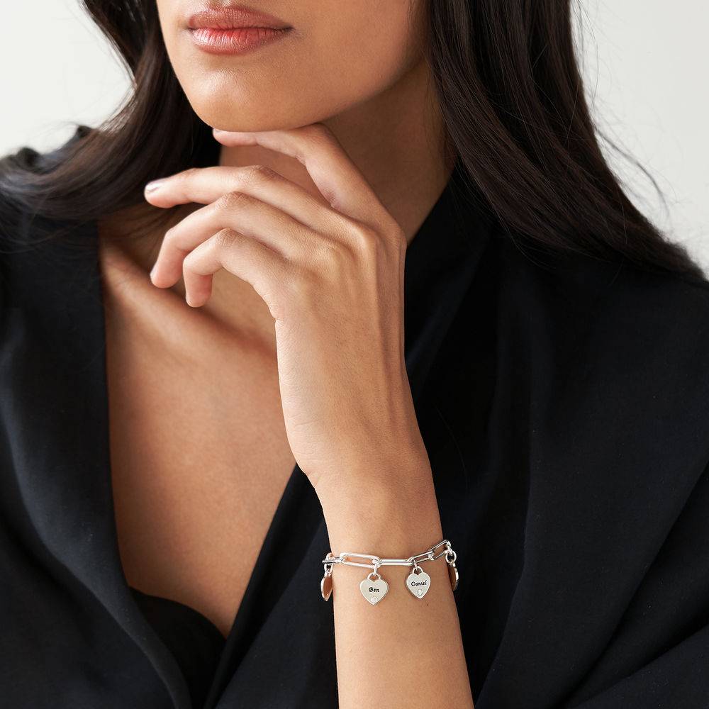 Rory Bracelet With Custom Diamond Heart Charms in Sterling Silver