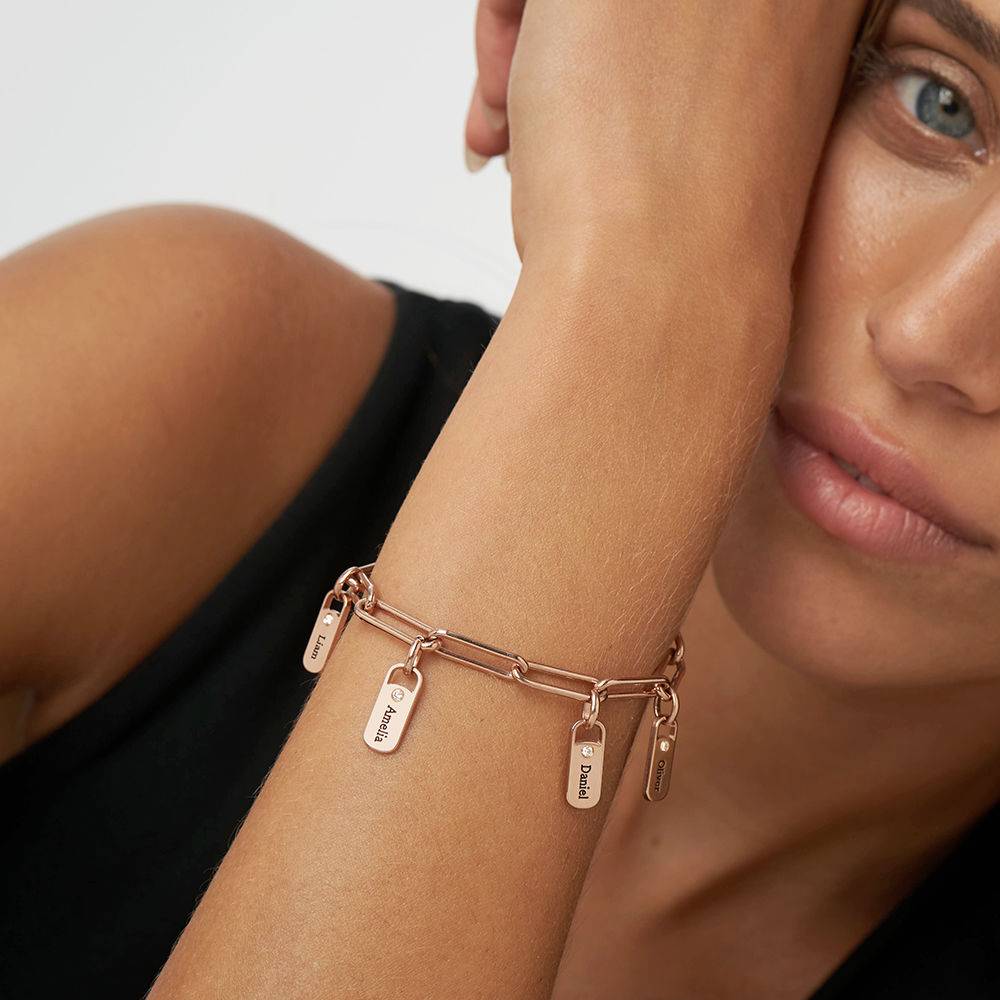 Rory Bracelet with Diamond Custom Charms in 18K Rose Gold Plating