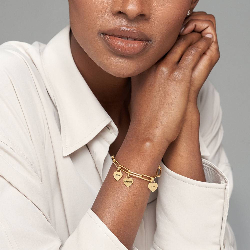 Rory Chain Link Bracelet with Custom Heart Charms in 18k Gold Plating