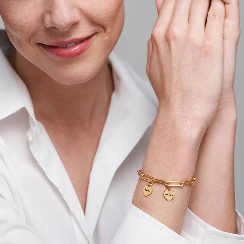Rory Chain Link Bracelet with Custom Heart Charms in 18K Gold Vermeil