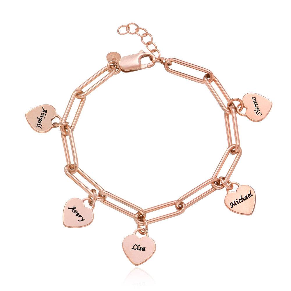 Rory Chain Link Bracelet with Custom Heart Charms in 18K Rose Gold Plating