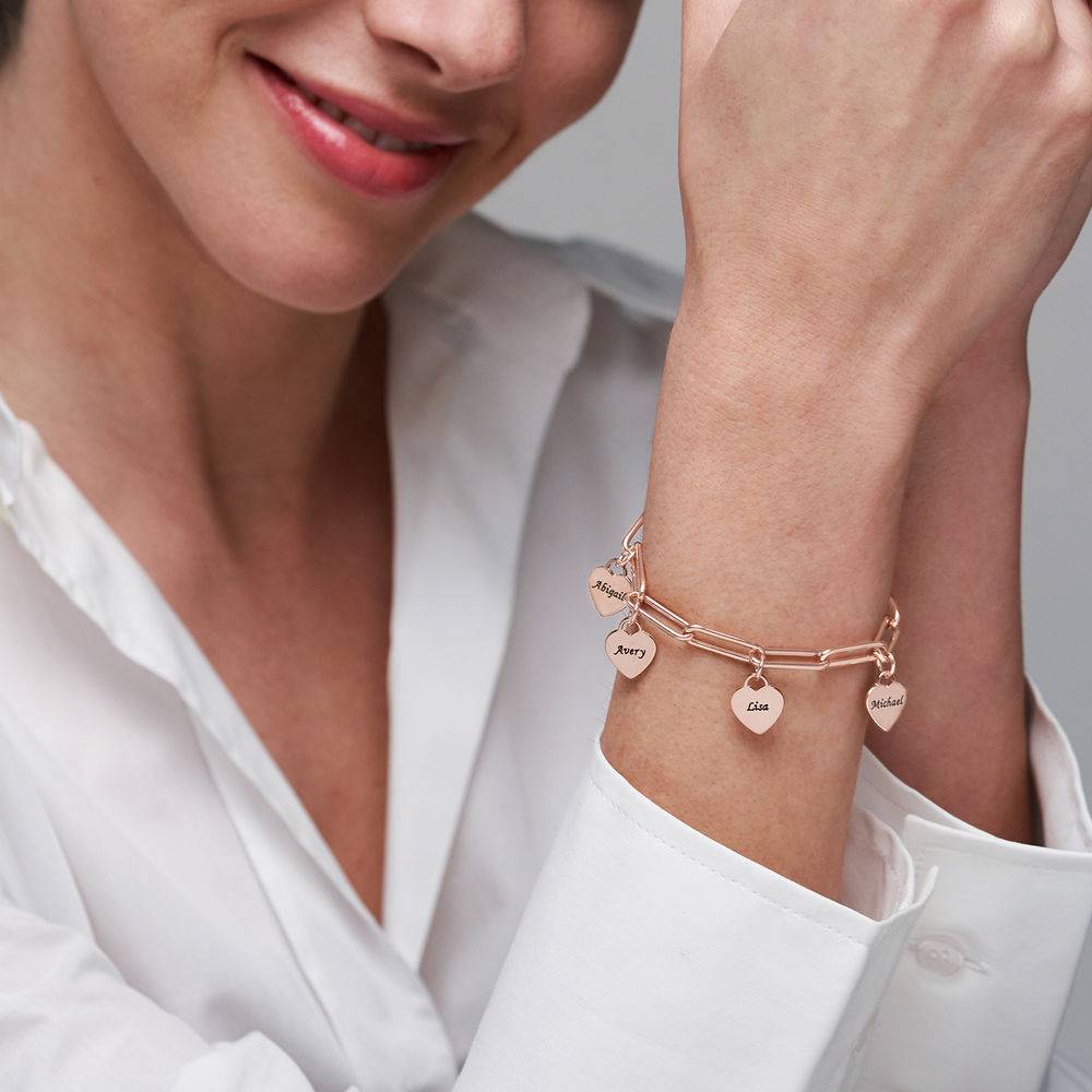 Rory Chain Link Bracelet with Custom Heart Charms in 18K Rose Gold Plating
