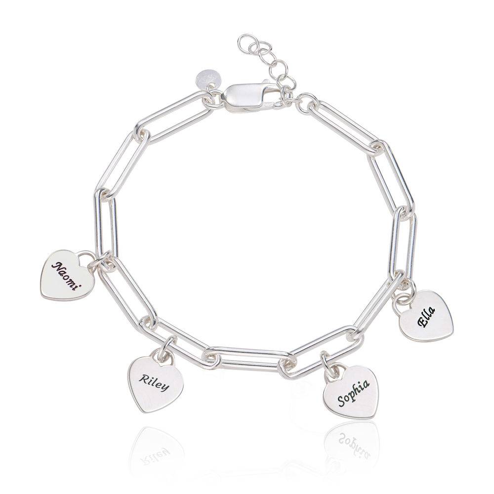 Rory Chain Link Bracelet with Custom Heart Charms in Sterling Silver