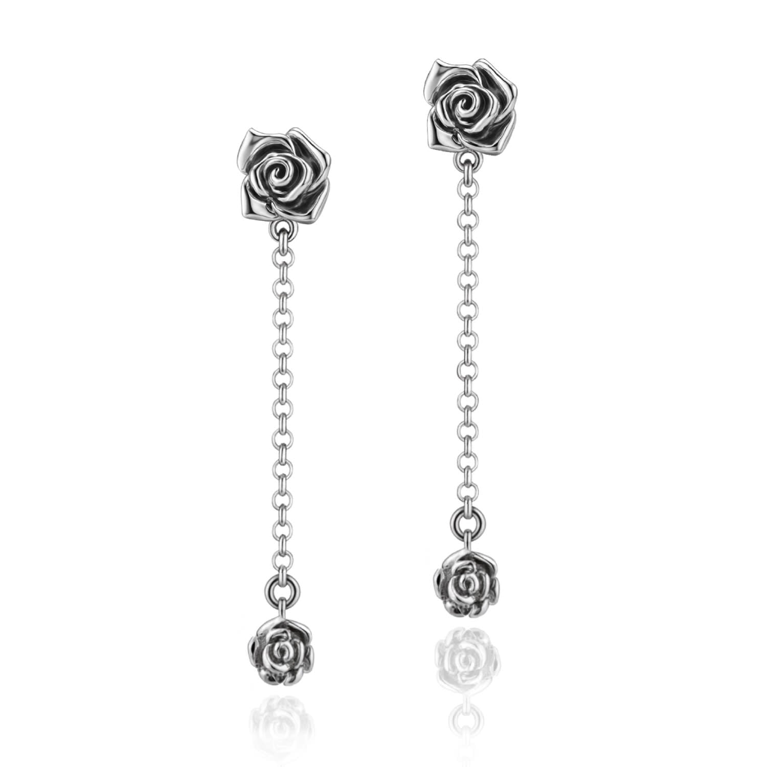 Rosas Sterling Silver Minimal Rose Drop Earrings – Earrings For Women – Jewelry For Women