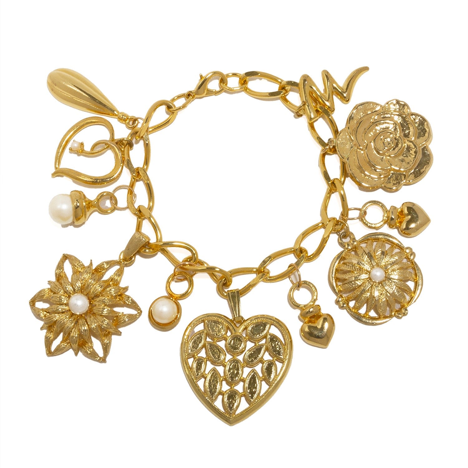 Vintage Gold Plated Rose Charm Bracelet