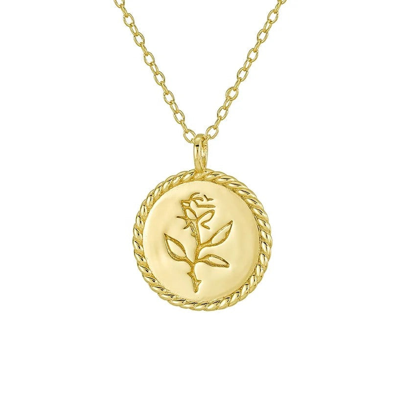 Gold Coin Flower Pendant Necklace