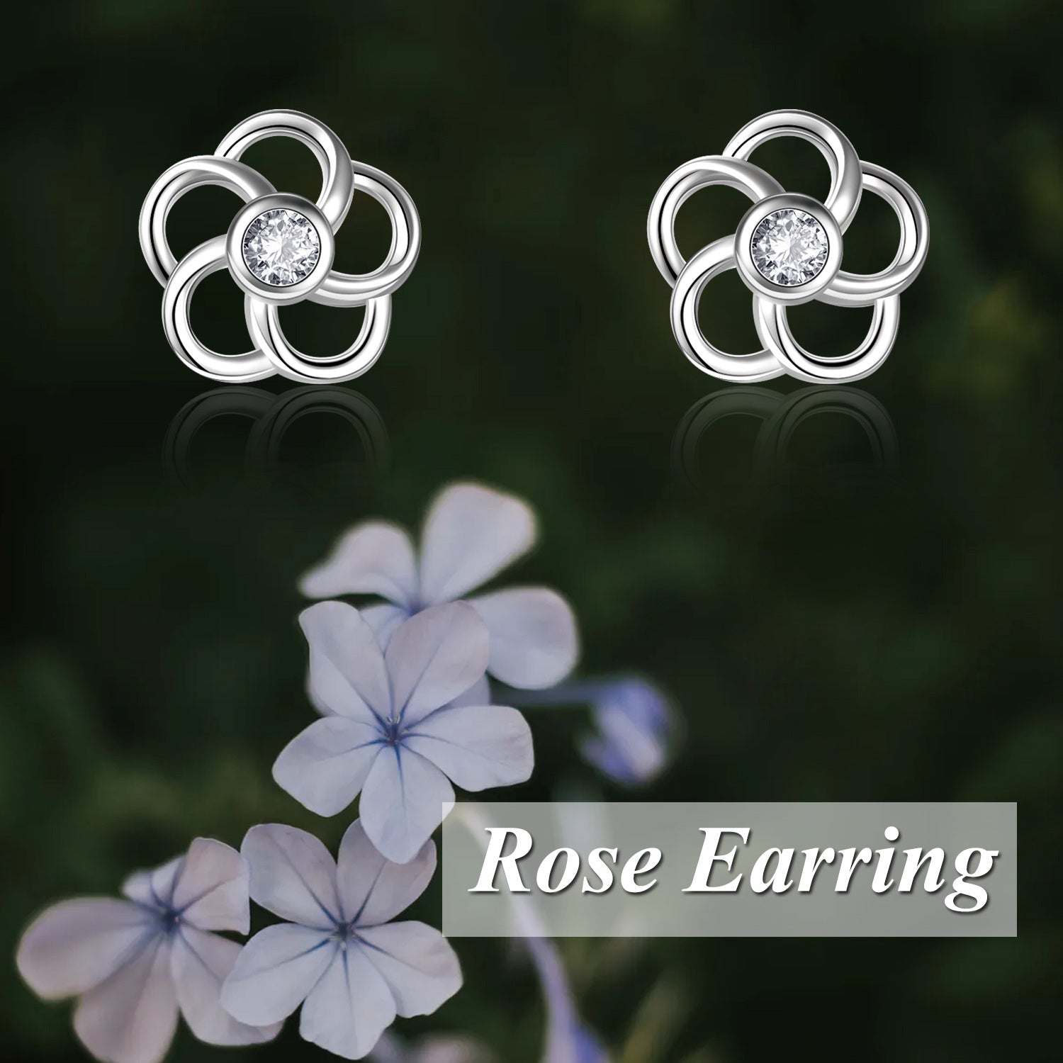 Sterling Silver Cubic Zirconia Wildflowers Stud Earrings