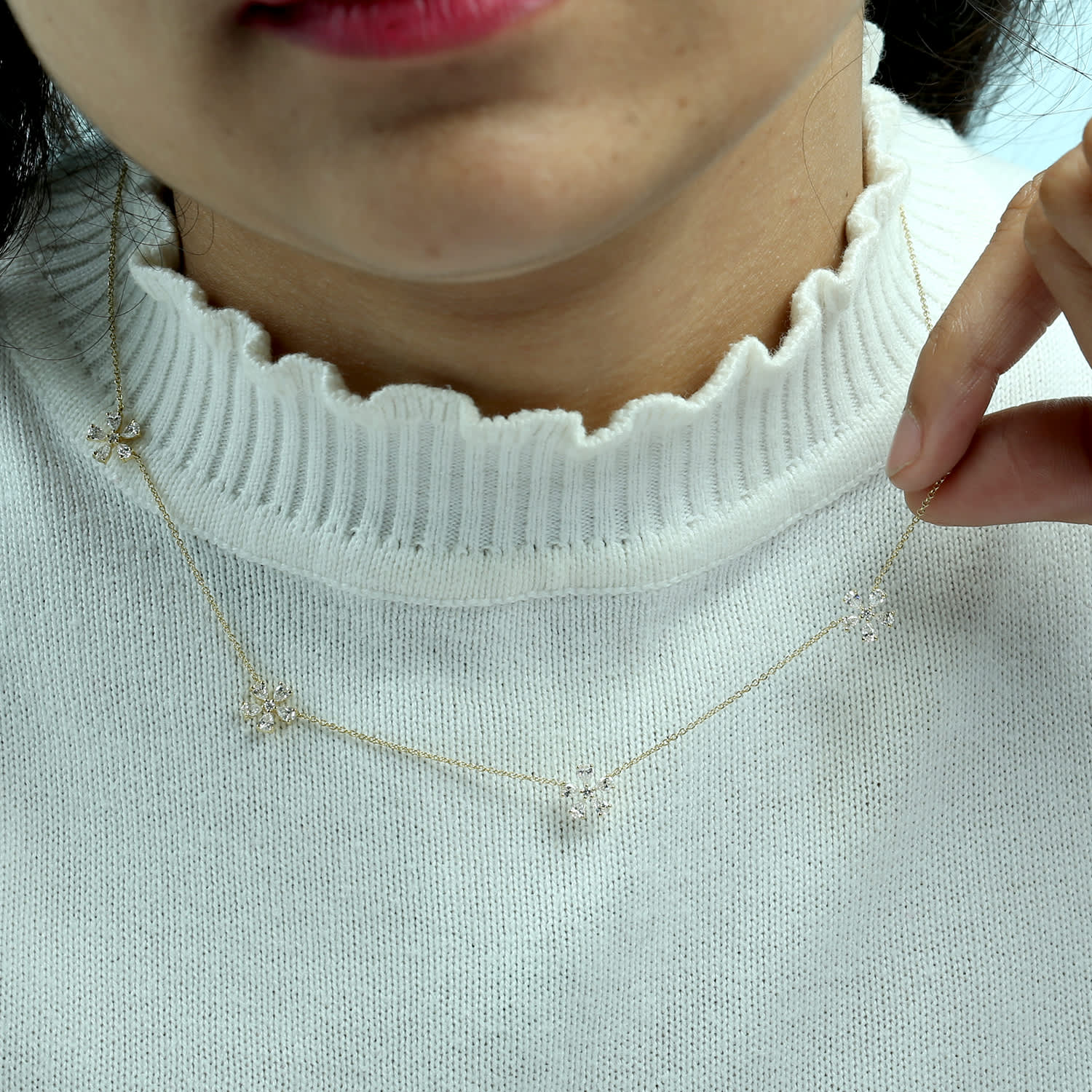 Rose Cut Diamond Beaded Princess Necklace In Yellow Gold