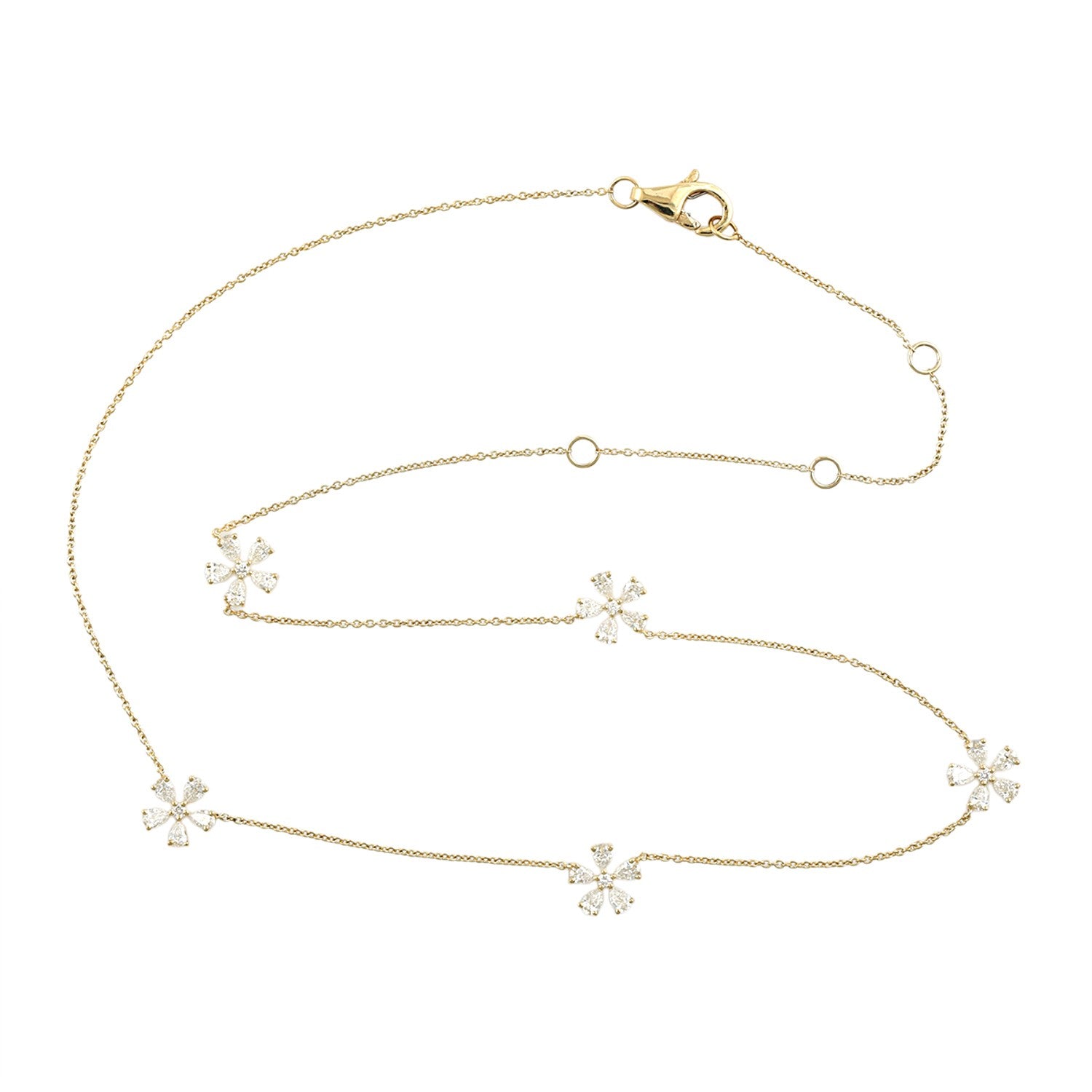 Rose Cut Diamond Beaded Princess Necklace In Yellow Gold