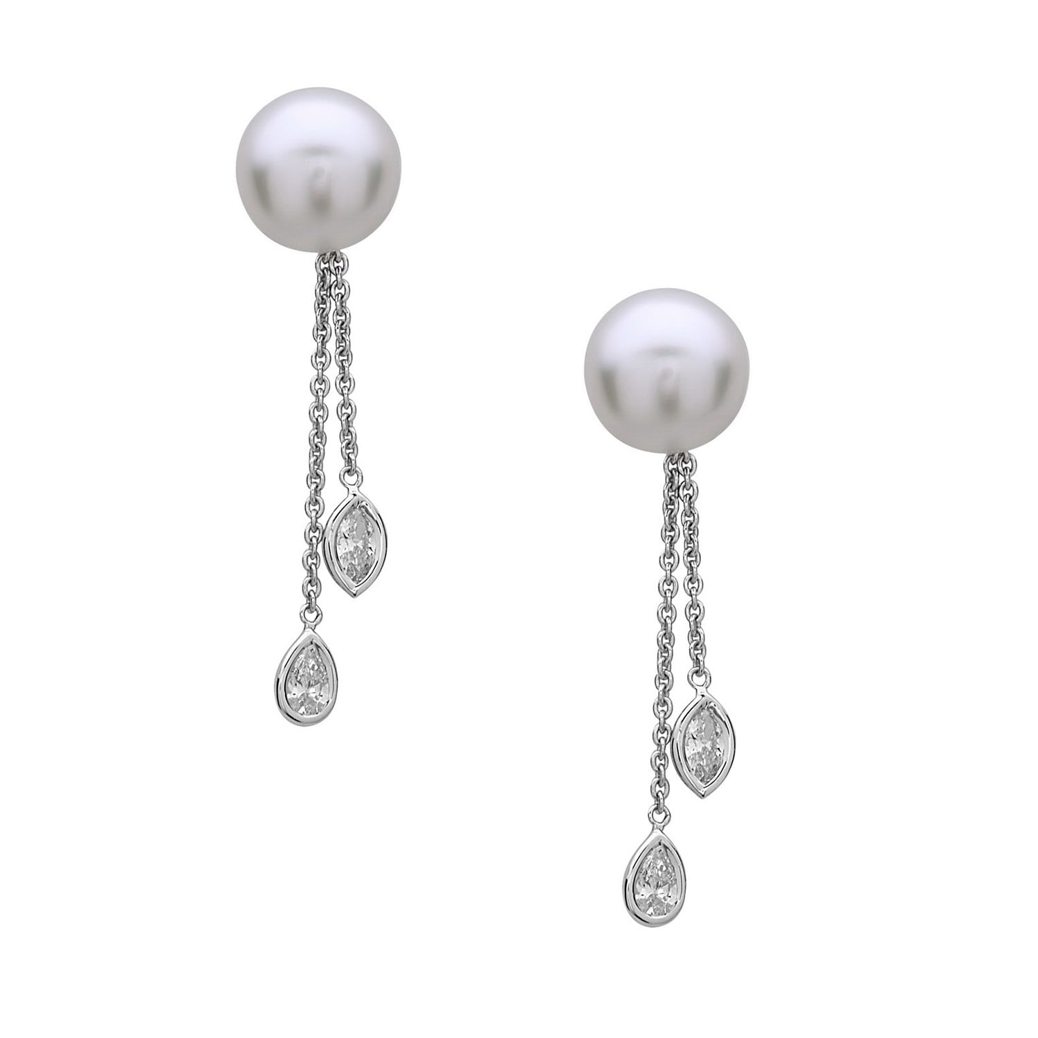 Rose Cut Diamond & Pearl Gemstone Dangle Earrings In White Gold