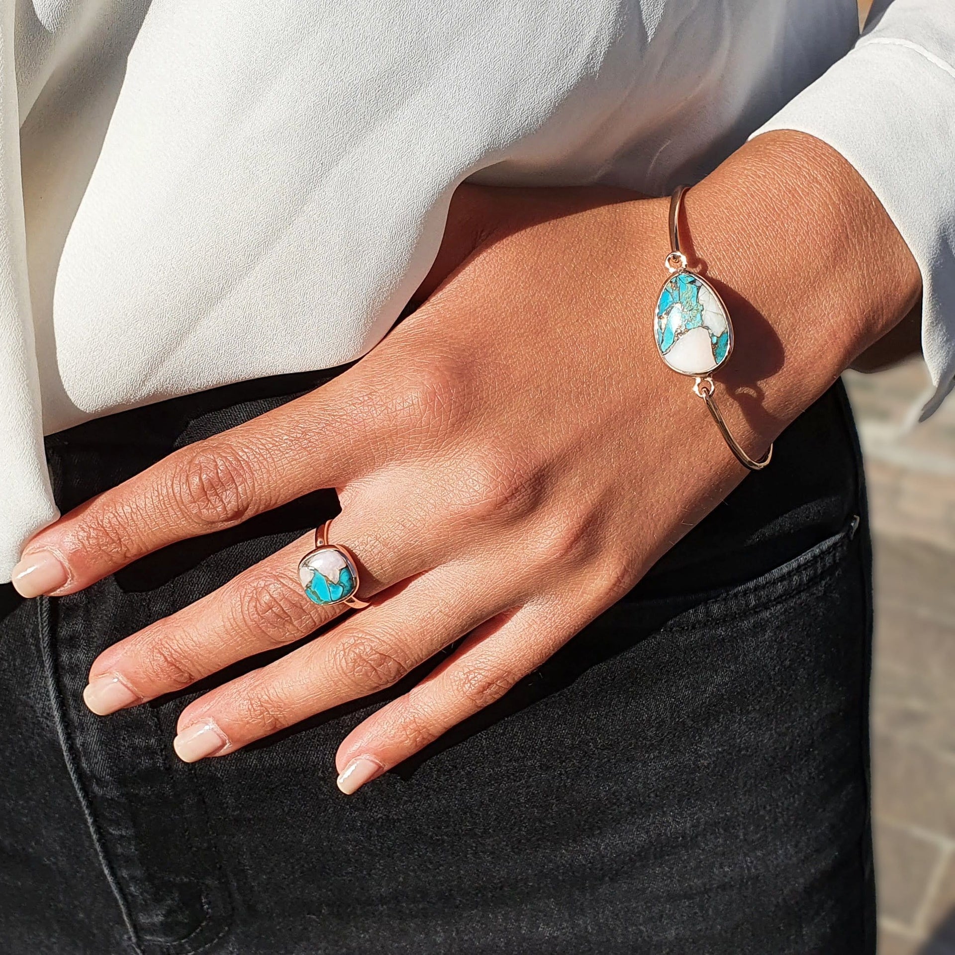 Opal And Turquoise Rose Gold Vermeil Stacking Ring