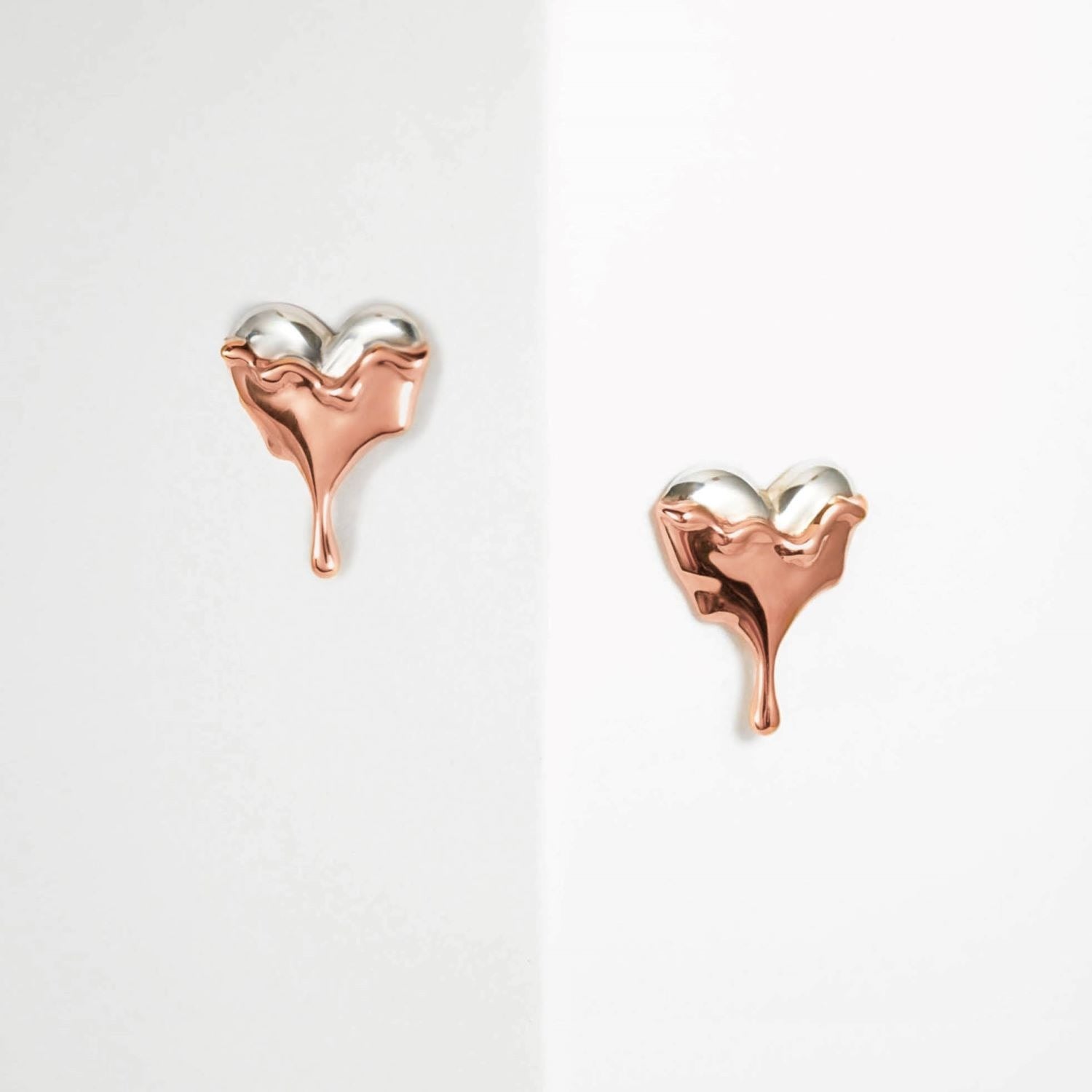 Dripping Heart Rose Gold Vermeil Stud Earrings