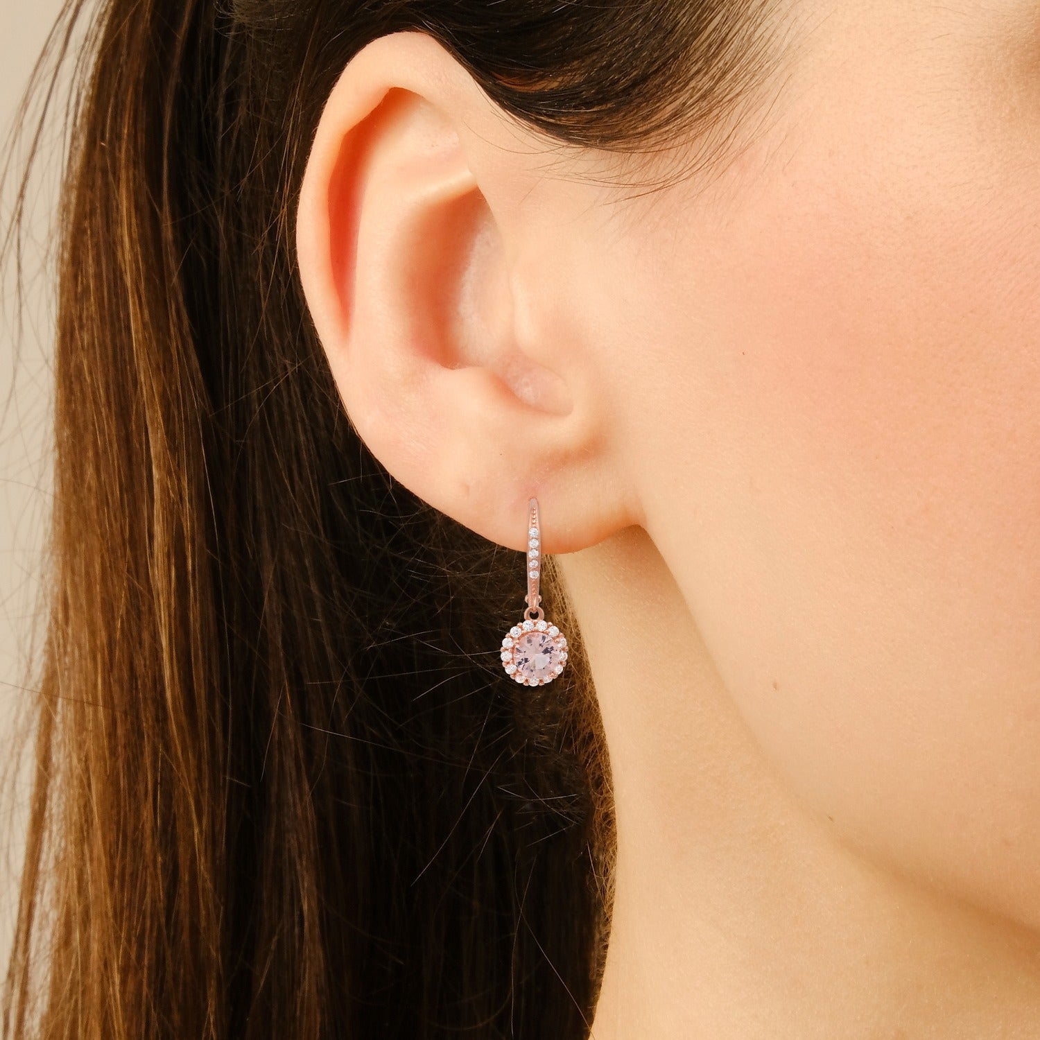 Rose Gold Morganite Halo Leverback Earrings