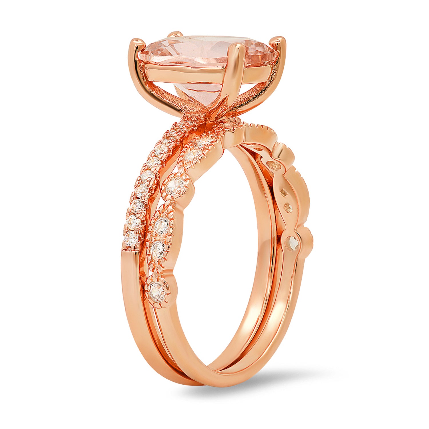 Rose Gold Morganite Stackable Ring Set