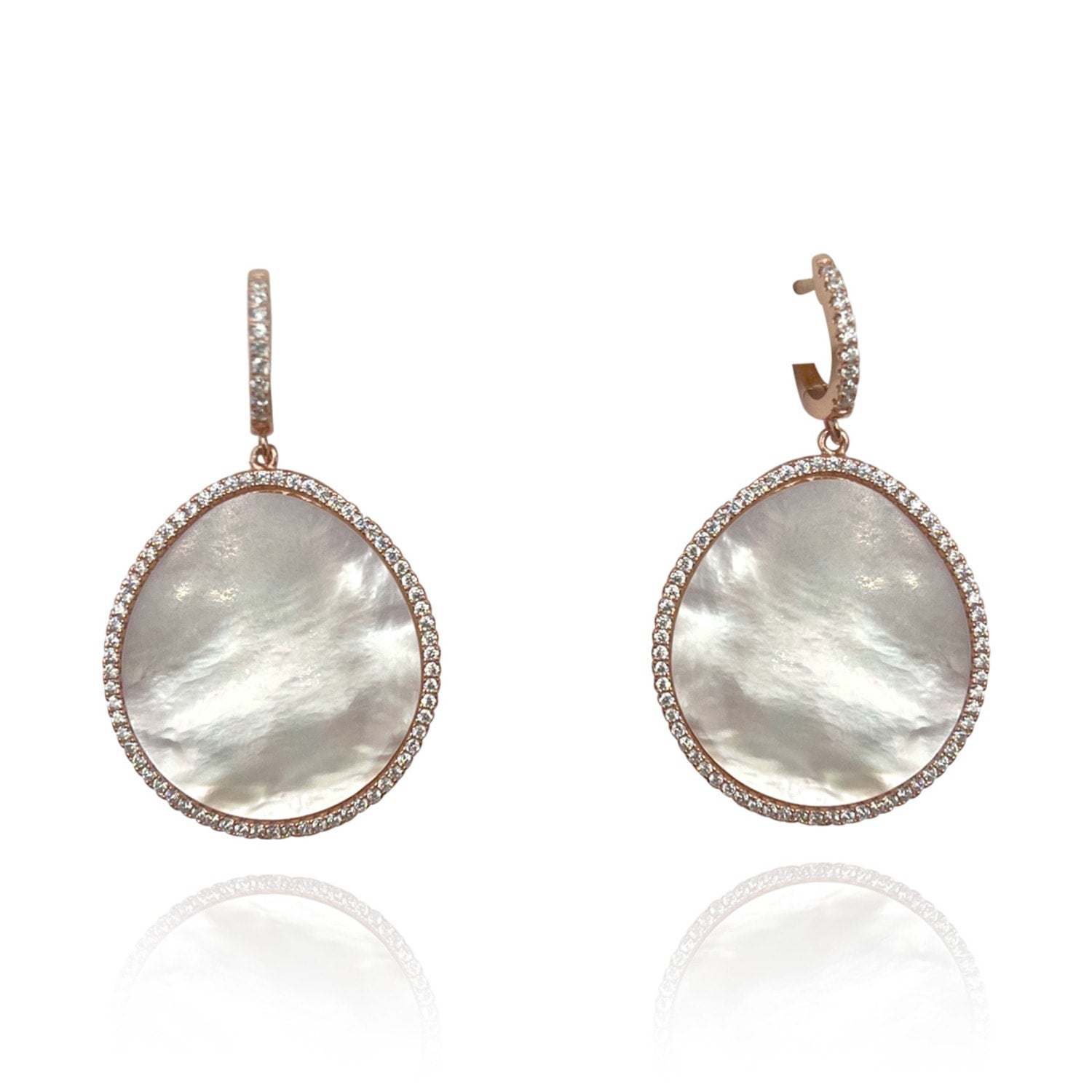Rose Gold Mother Of Pearl Earrings With Micro Pave Cubic Zirconia