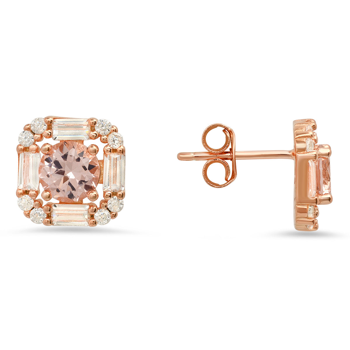 Rose Gold Morganite Halo Stud Earrings