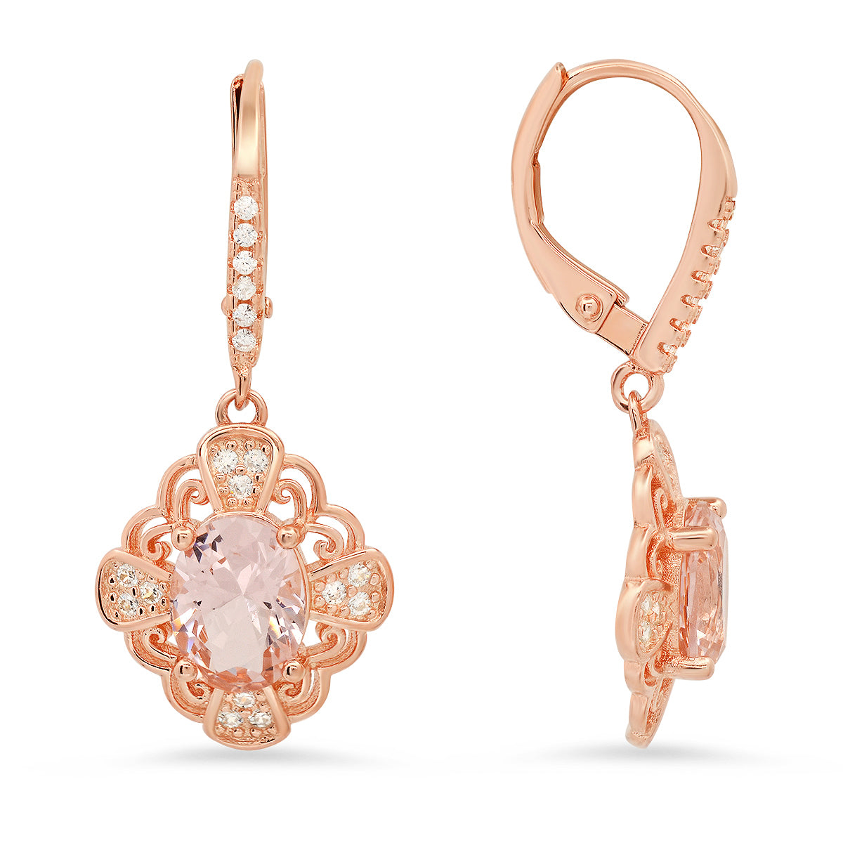 Rose Gold Vintage Filigree Morganite Earrings