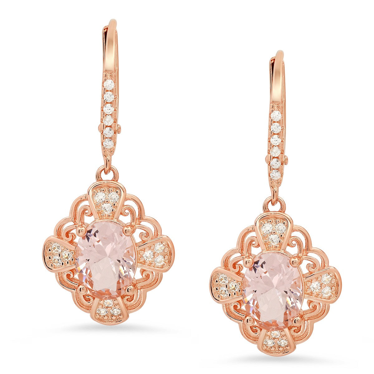 Rose Gold Vintage Filigree Morganite Earrings