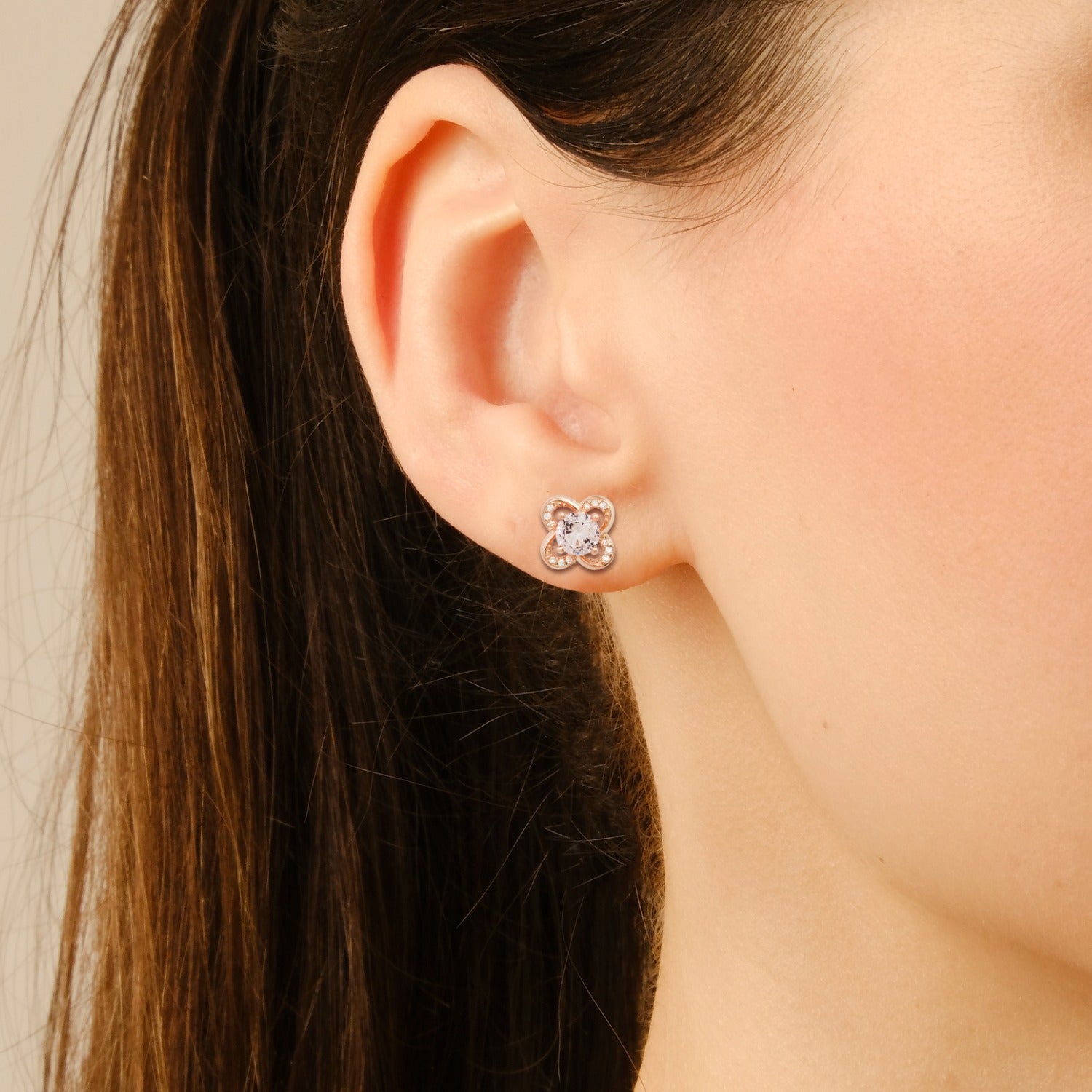 Rose Gold Petite Floral Morganite Stud Earrings