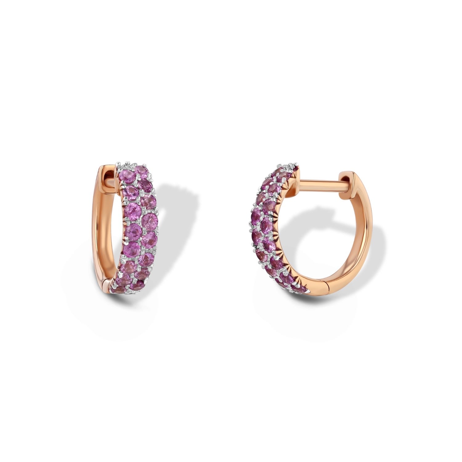 Rose Gold Pink Sapphire Huggie Earrings