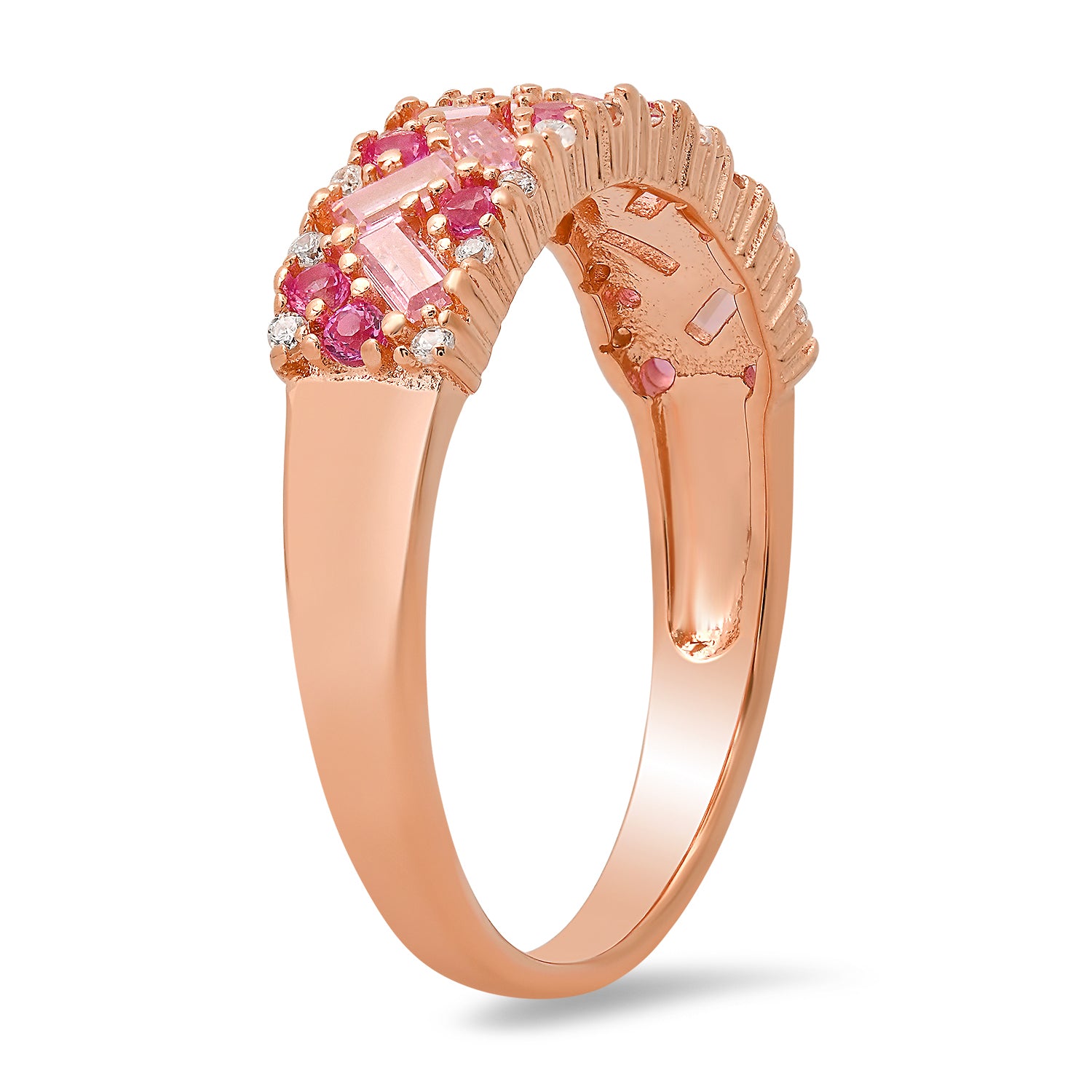 Rose Gold Pink Sapphire Ombre Baguette Cut Band Ring