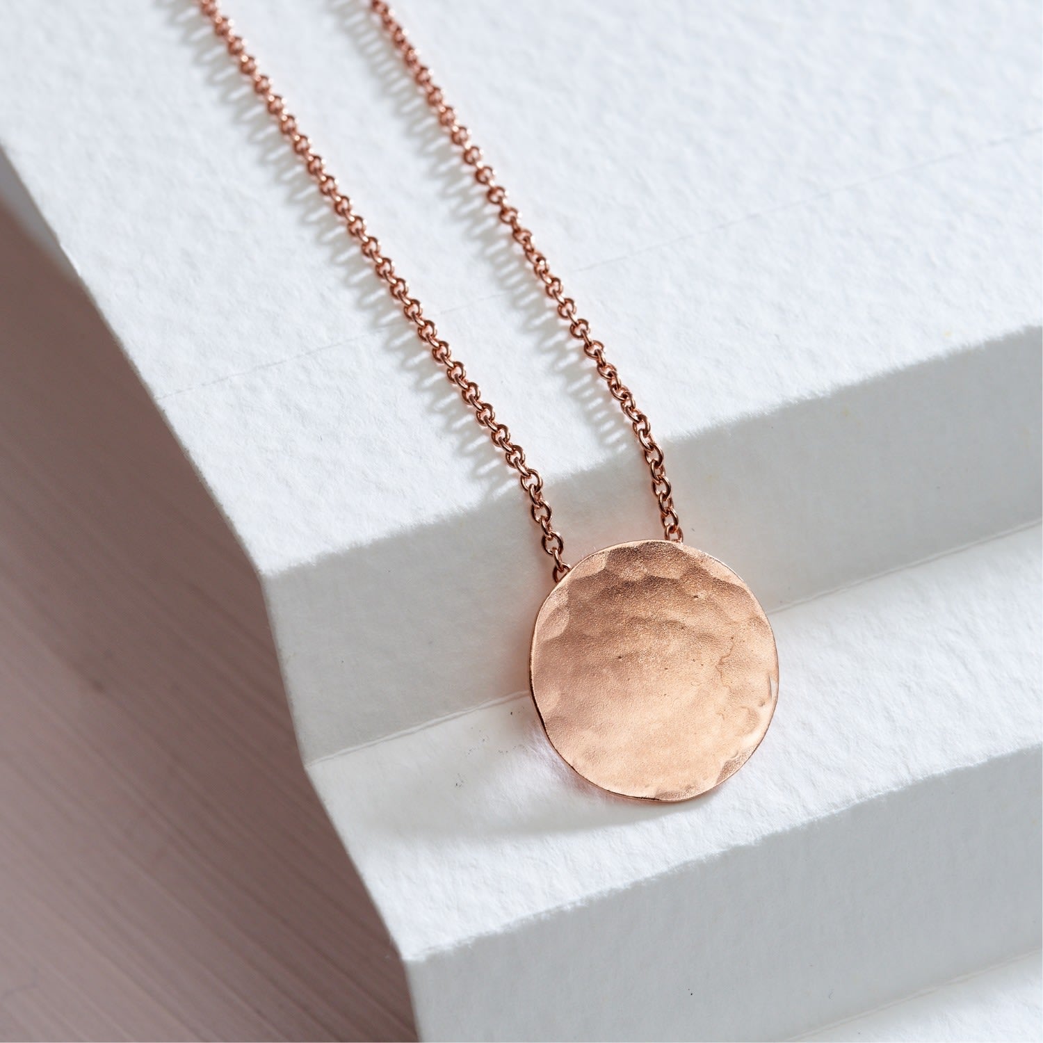 Rose Gold Plated Medium Hammered Disc Necklace