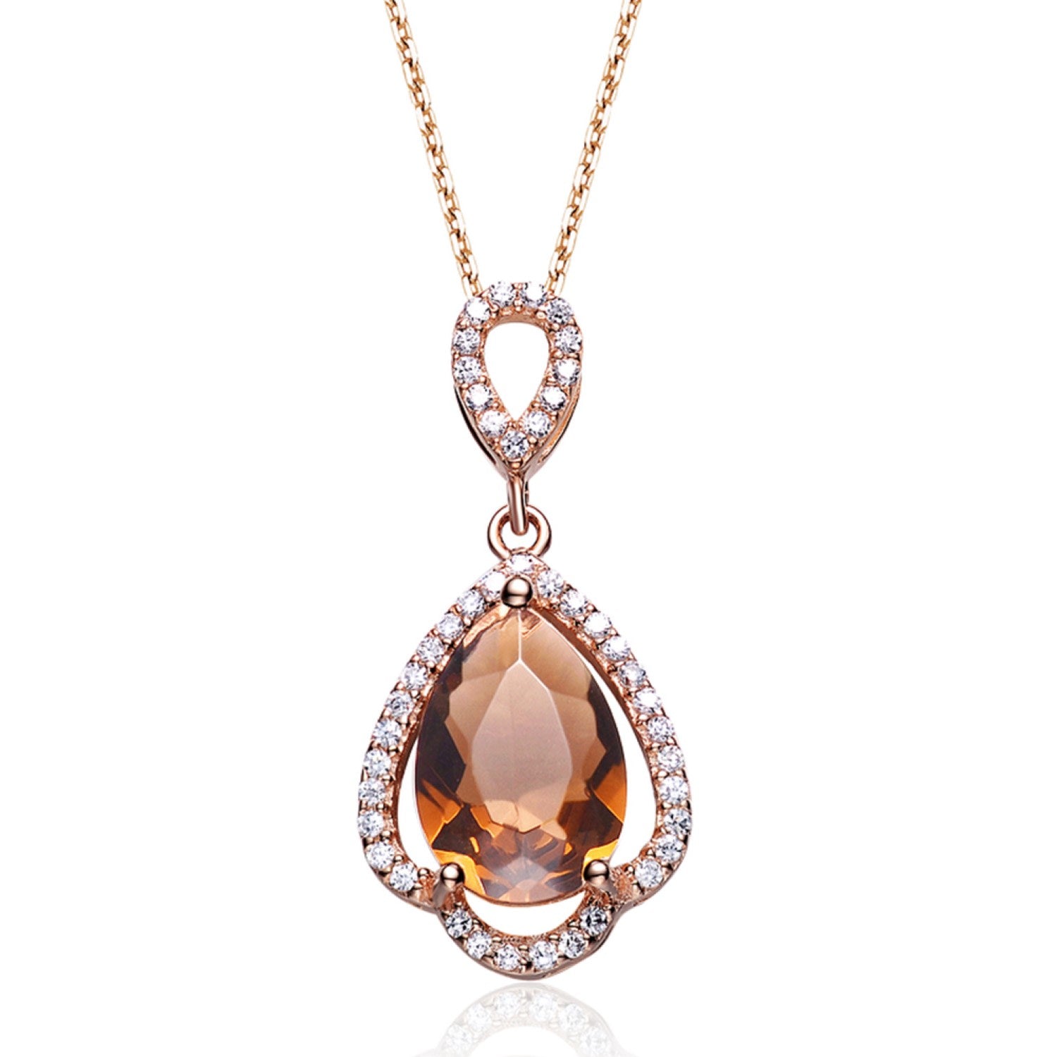Rose Gold Plated Pear Shaped Cubic Zirconia Pendant