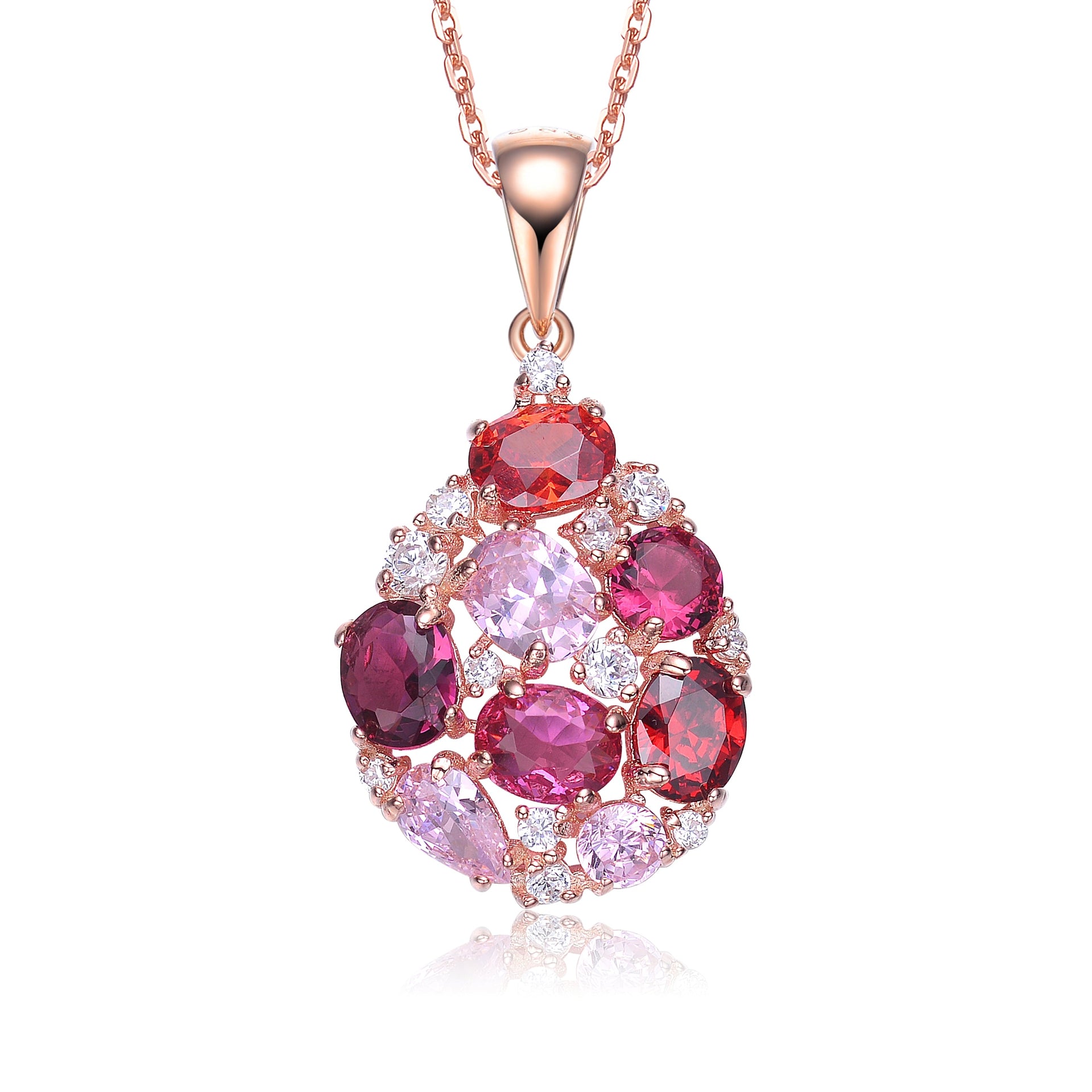 Rose Gold Plated Red Color Variant Cubic Zirconia Accent Pendant Necklace