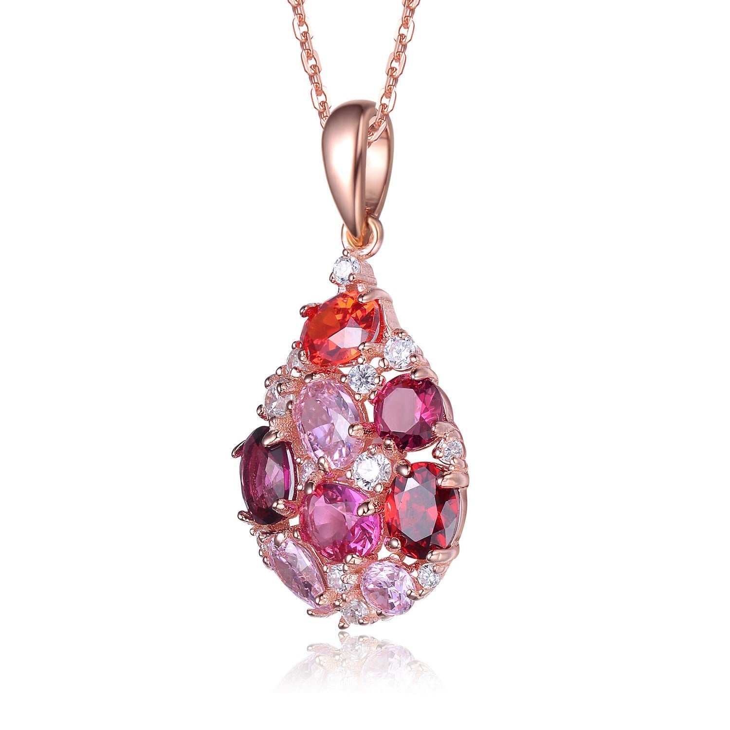 Rose Gold Plated Red Color Variant Cubic Zirconia Accent Pendant Necklace