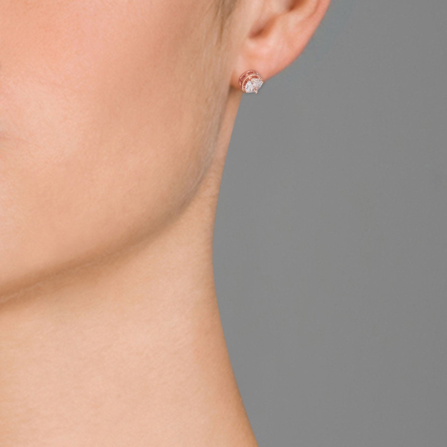 Rose Gold Plated Sterling Silver Cubic Zirconia Button Stud Earrings