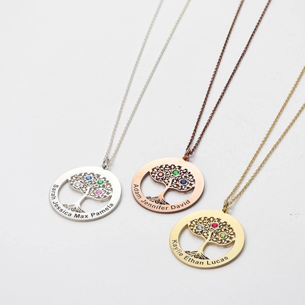 Rose Gold Plating Circle Tree of Life Necklace with Birthstones