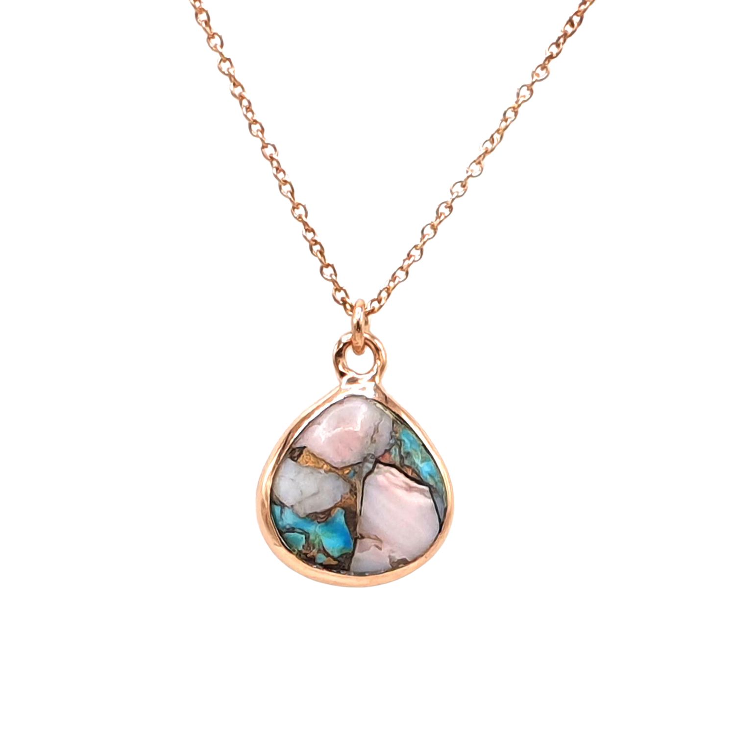 Rose Gold Vermeil Opal And Turquoise Necklace