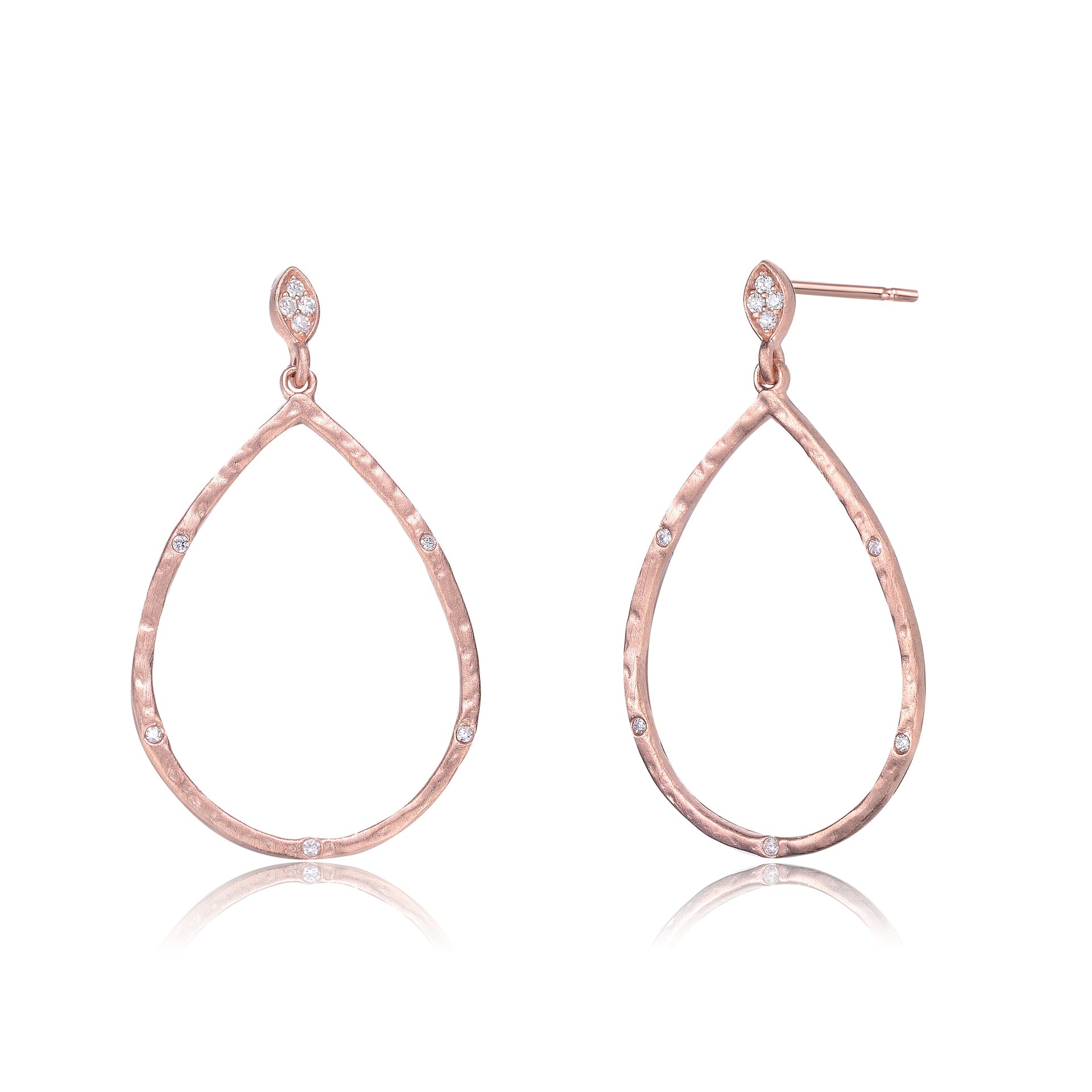 Rose-Plated Sterling Silver Cubic Zirconia Outlined Pear Shape Earrings