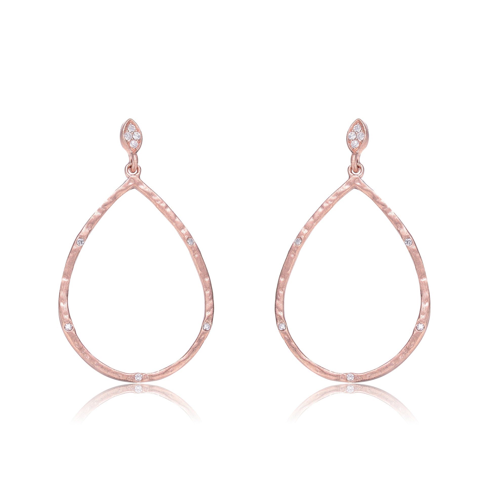 Rose-Plated Sterling Silver Cubic Zirconia Outlined Pear Shape Earrings