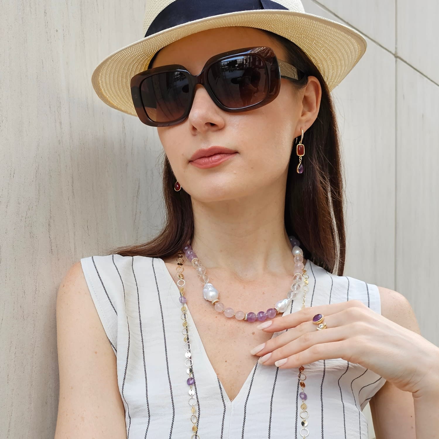 Rose Quartz And Amethyst With Baroque Pearls Necklace