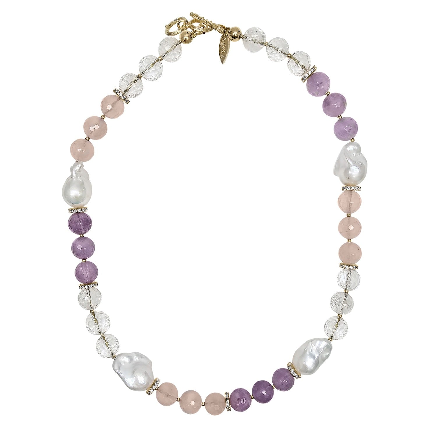 Rose Quartz And Amethyst With Baroque Pearls Necklace