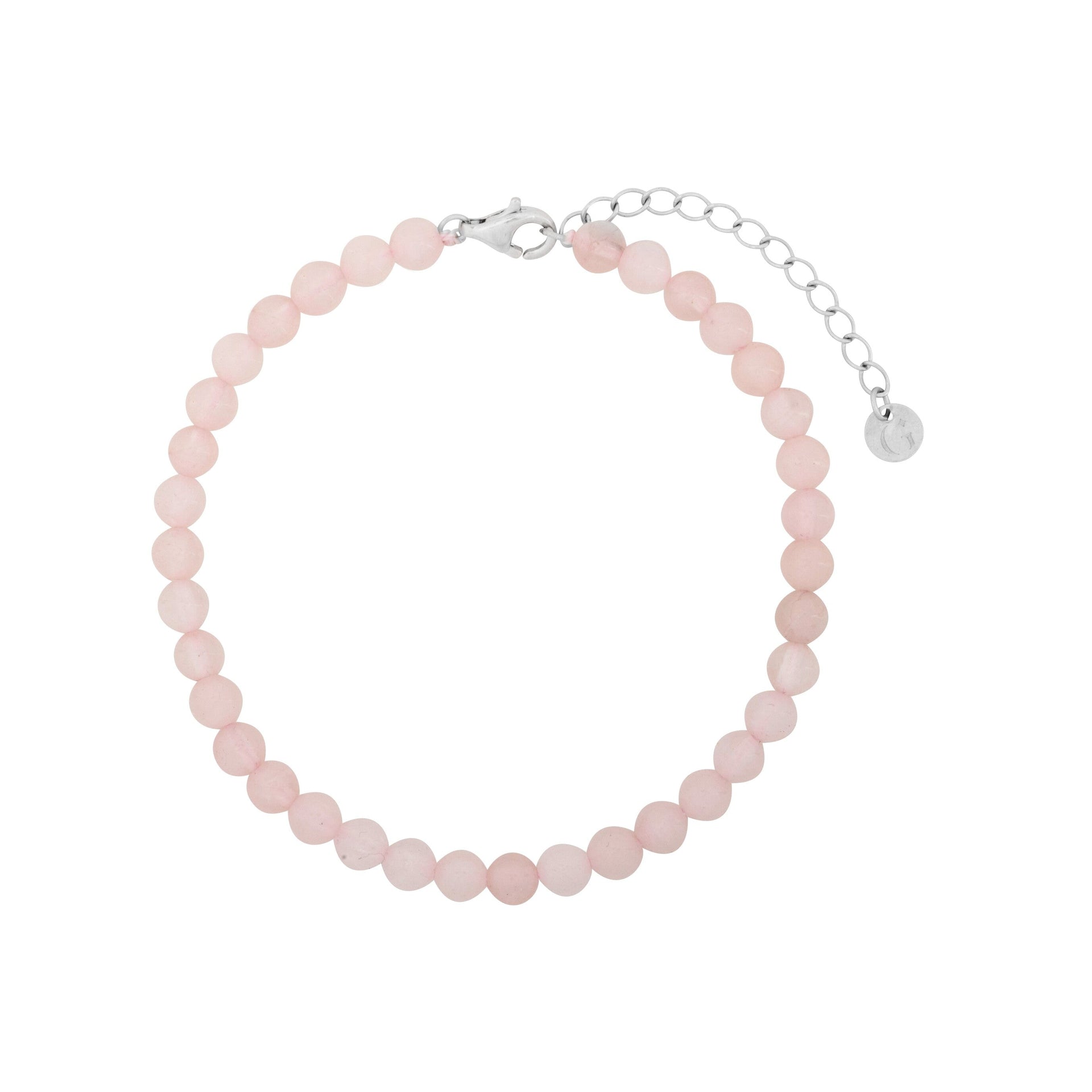 Rose Quartz Beaded Bracelet In Silver