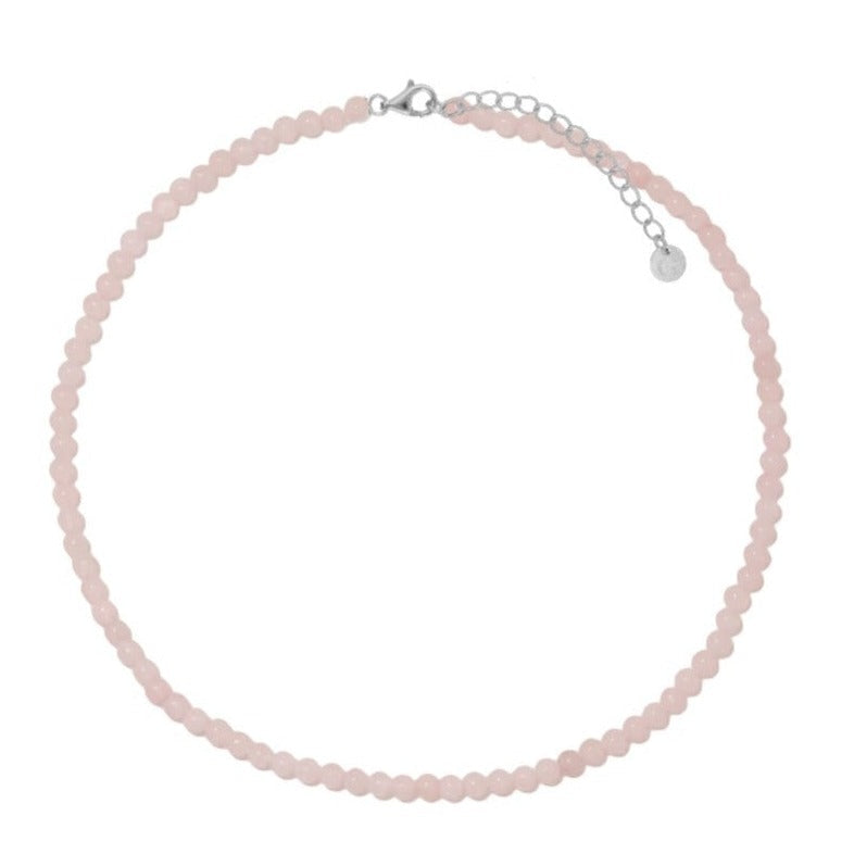 Rose Quartz Beaded Necklace In Silver
