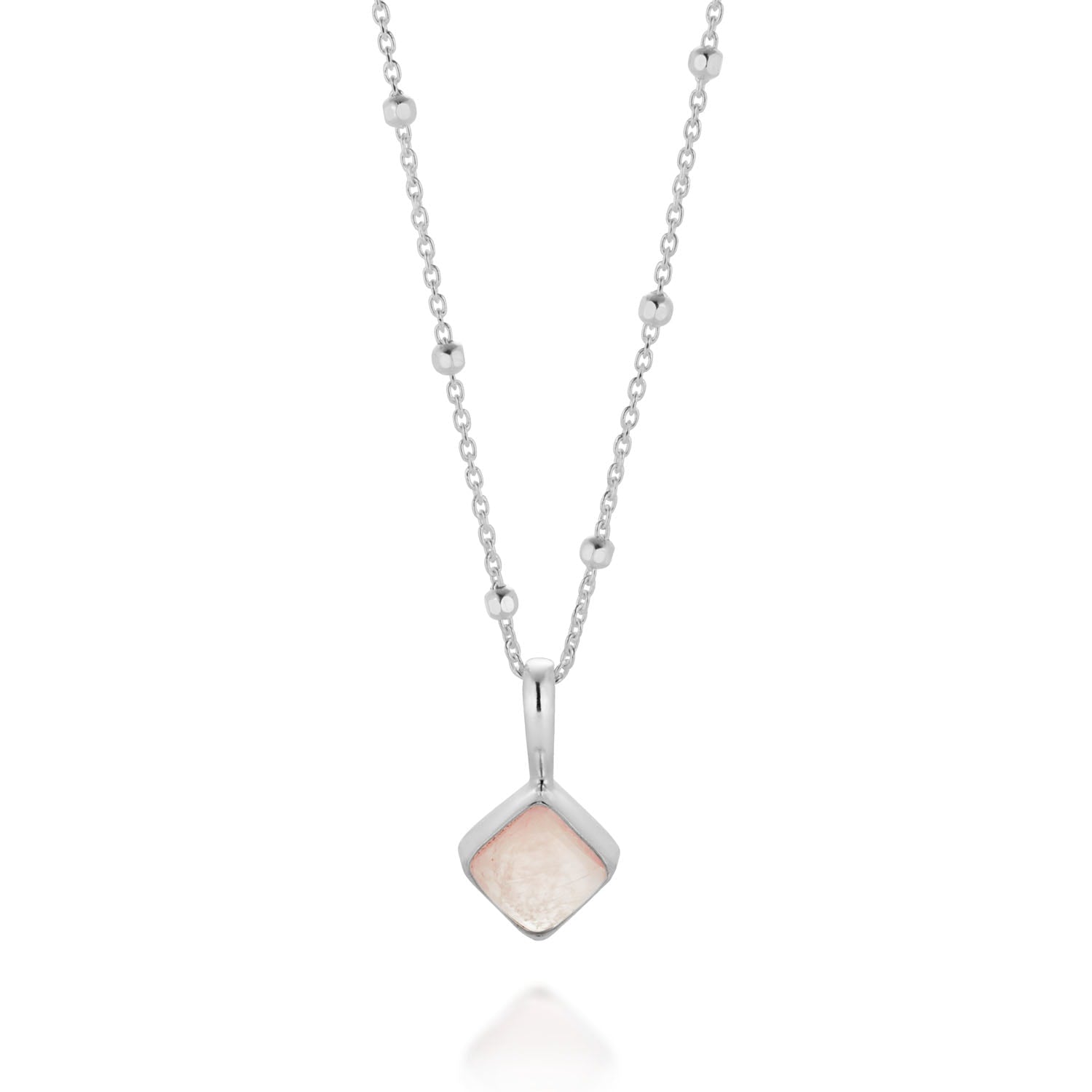 Rose Quartz Diamond Necklace Sterling Silver