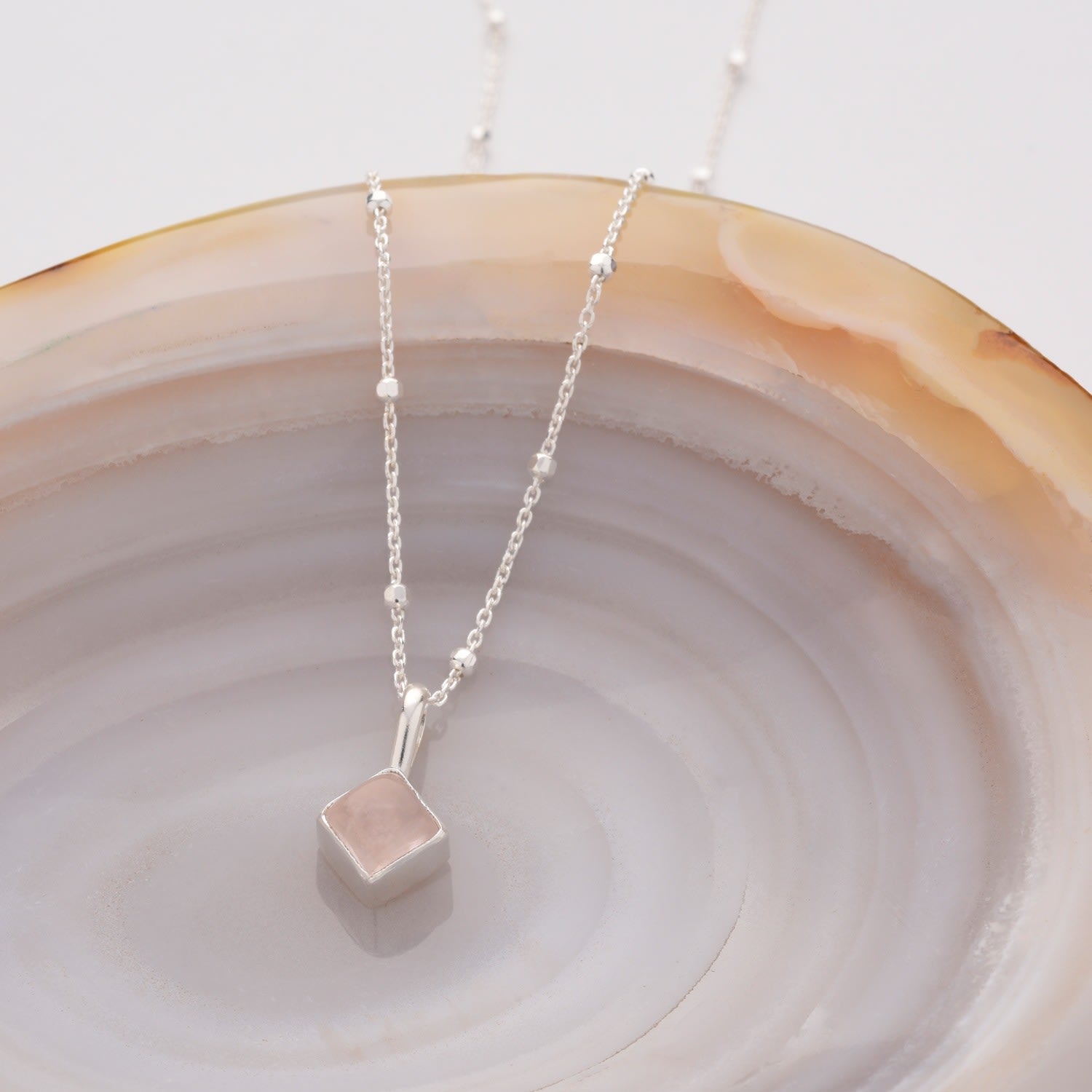 Rose Quartz Diamond Necklace Sterling Silver