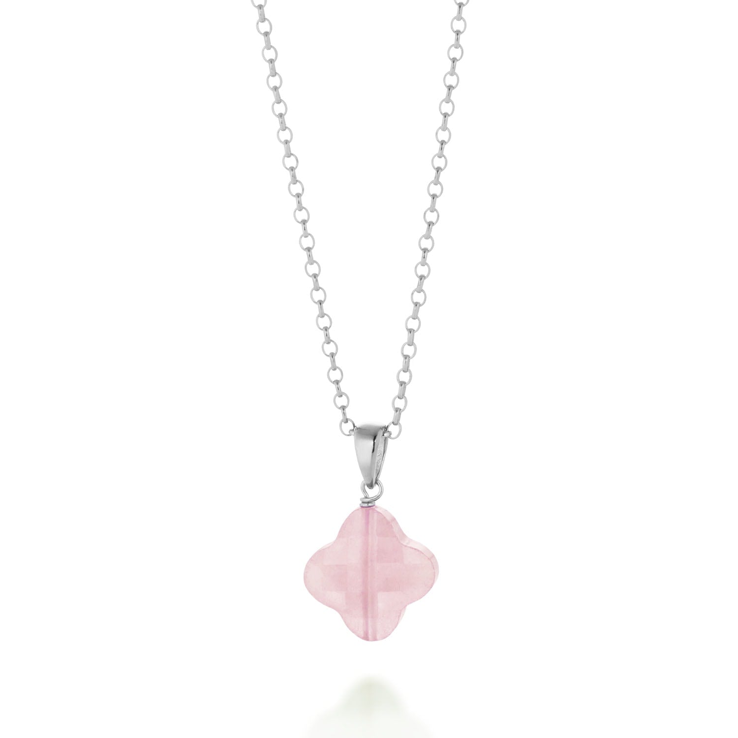 Rose Quartz Gem Clover Necklace Sterling Silver