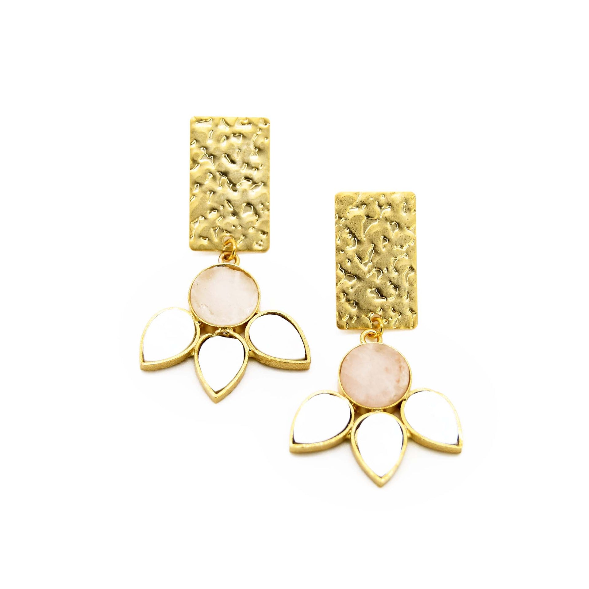 Rose Quartz & Mother Of Pearl Handmade Drop Earring