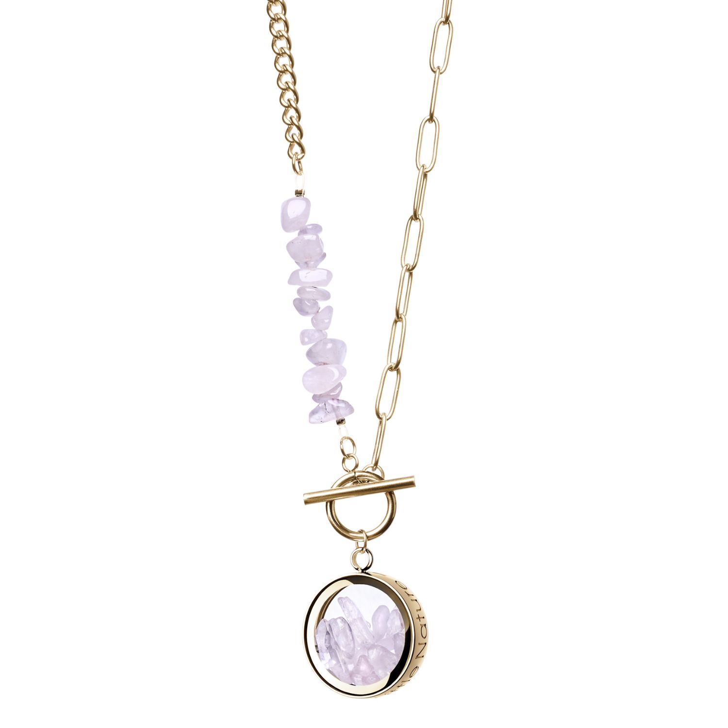 Rose Quartz Necklace With Gold Plated Beaded Chain - Handmade Jewelery -Birthstone Necklace