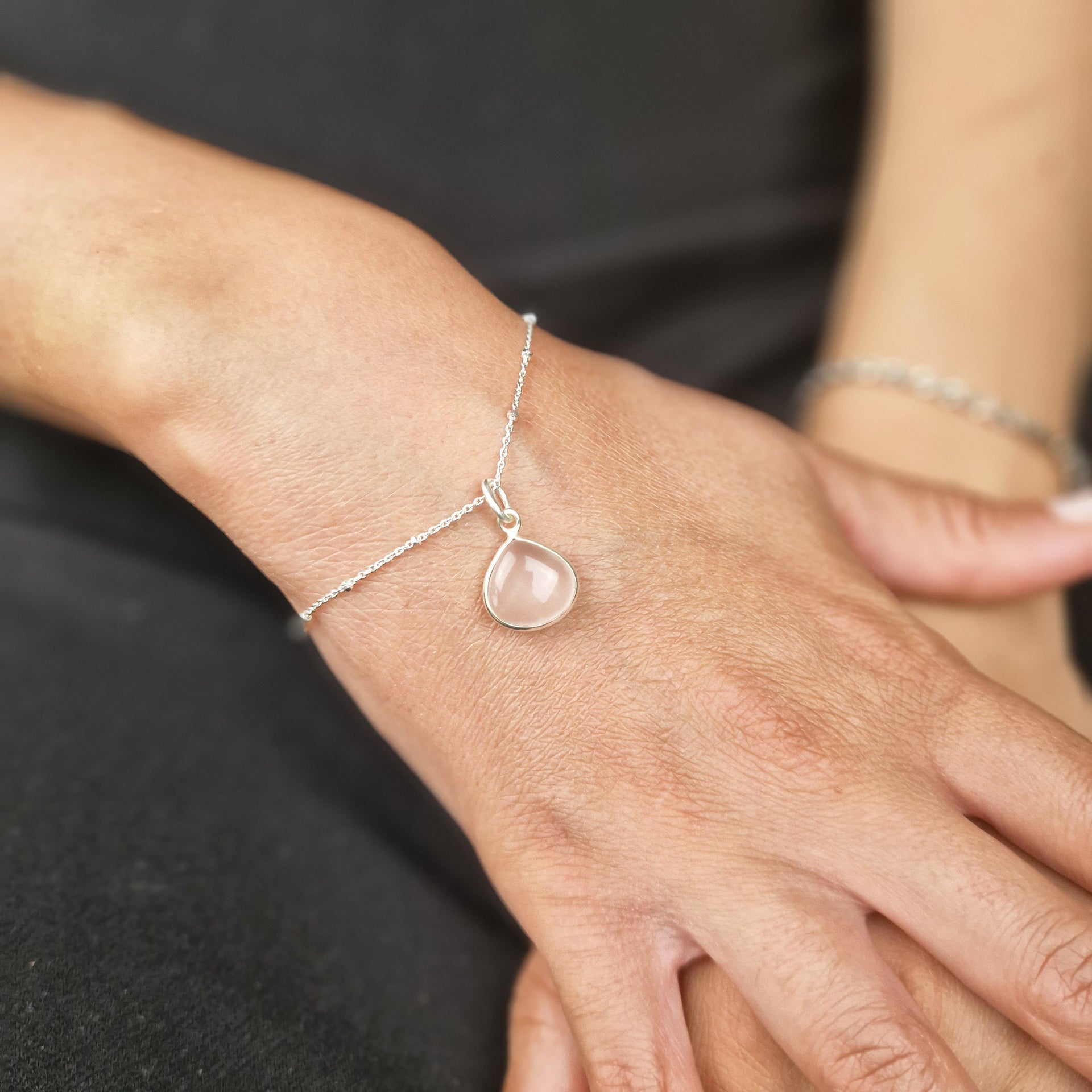 Rose Quartz October Birthstone Silver Bracelet