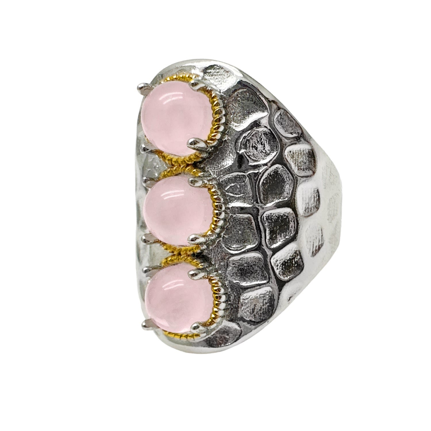 Rose Quartz Stones Nugget Adjustable Ring