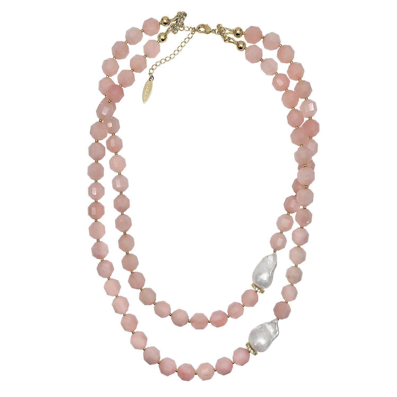 Rose Quartz With Baroque Pearls Double Layers Necklace