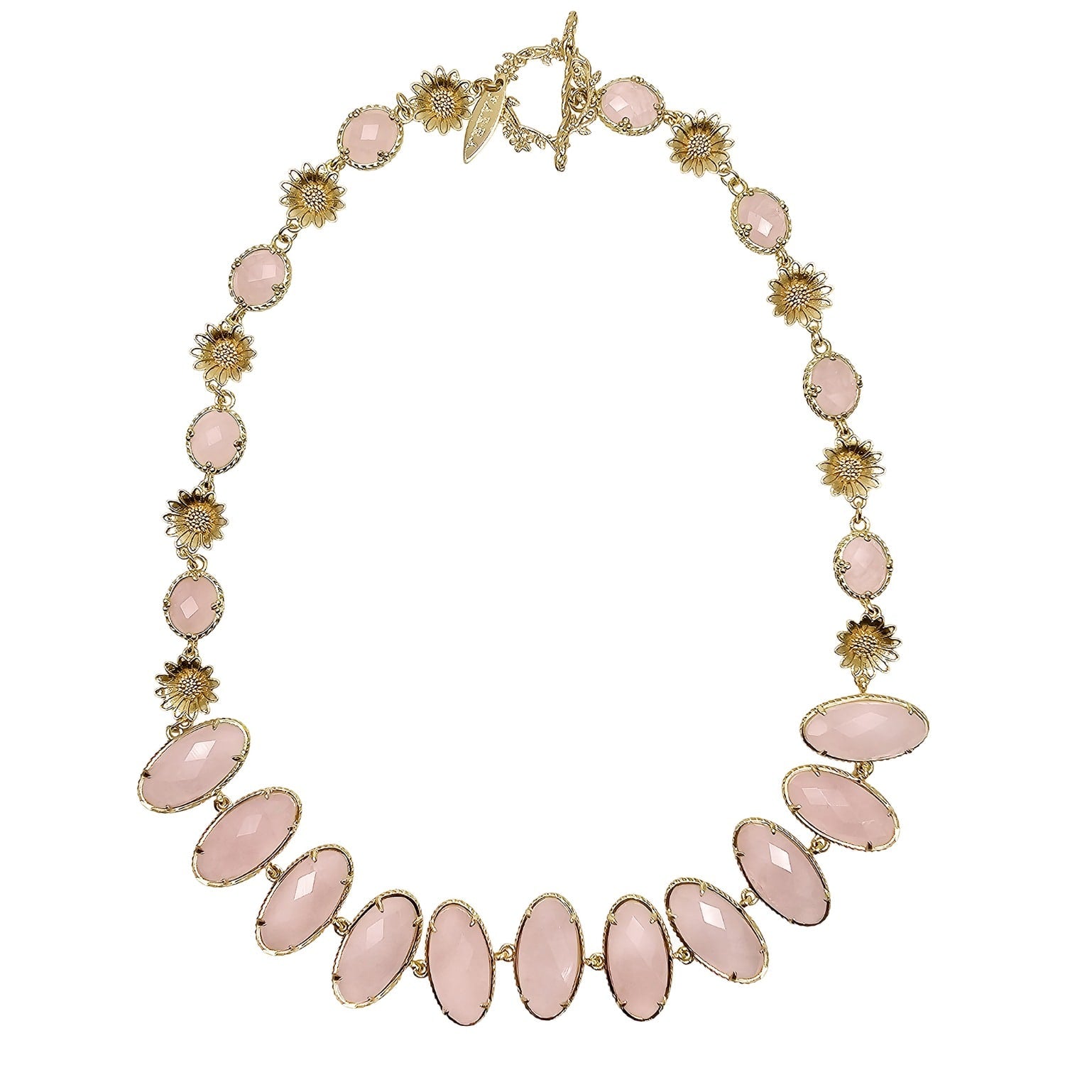 Rose Quartz With Flower Chain Statement Necklace