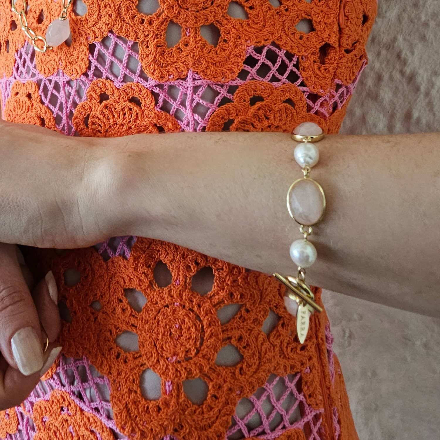 Rose Quartz With Freshwater Pearls Bracelet